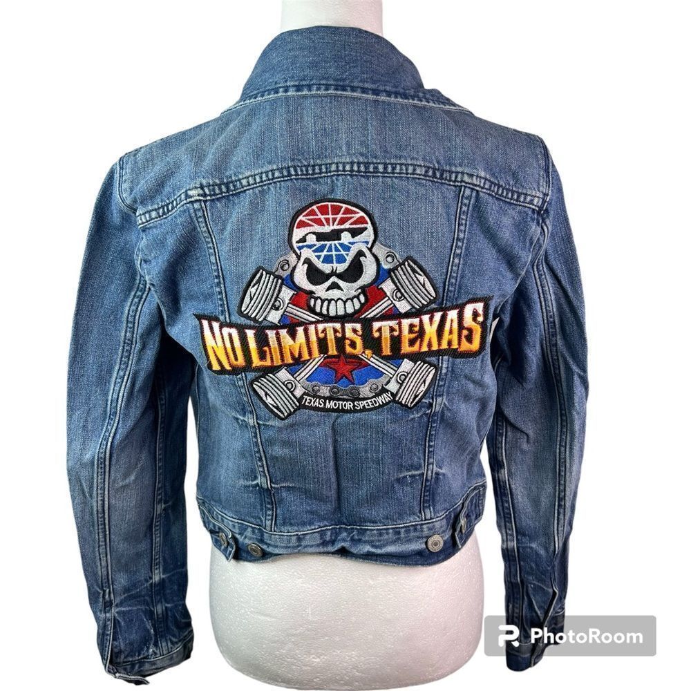 Levi Strauss Customized Texas Motor Speedway Button Up Blue Jean Jacket Sz S